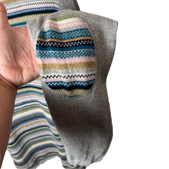 Orvis Wool Blend Long Cardigan Multicolour Striped Elbow Patches Women’s Medium - Picture 3 of 6